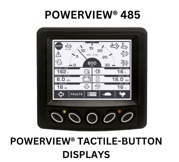 Powerview 485 tactile button displays showcasing advanced control features from Enovation Controls for tactical applications
